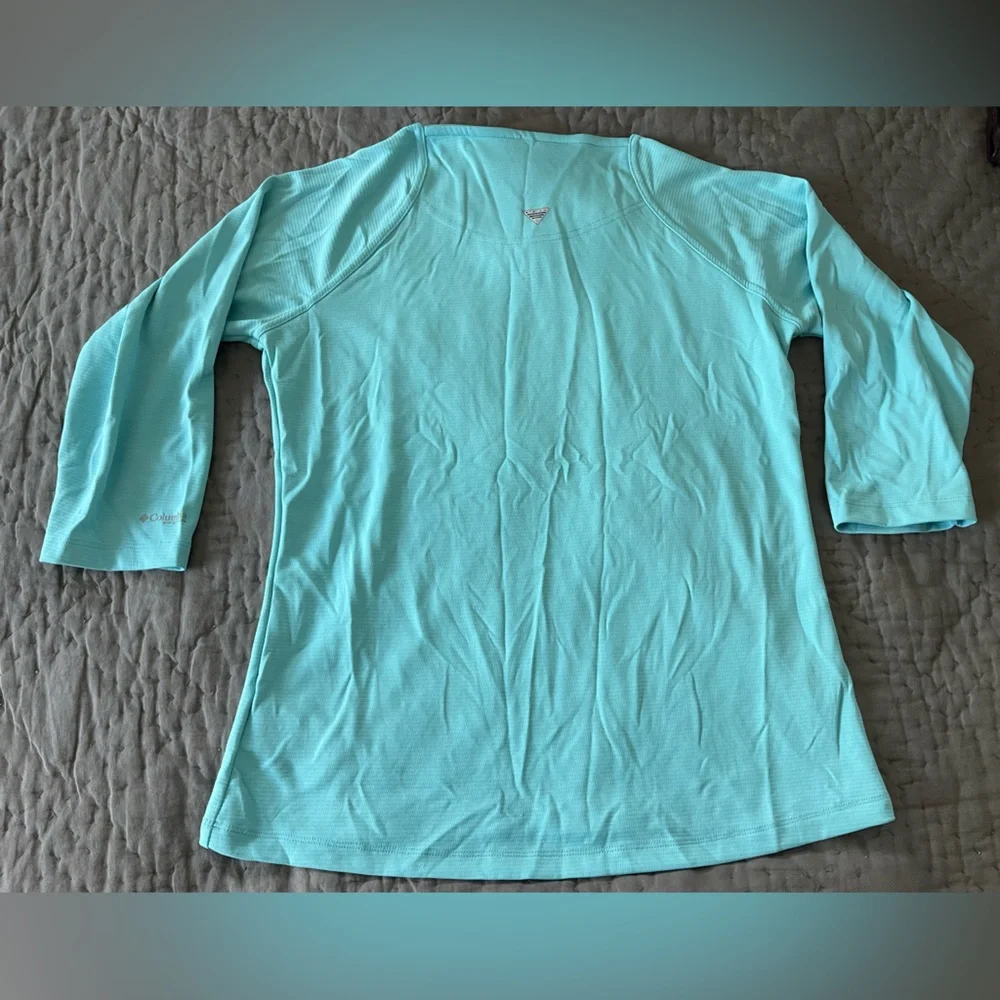 Columbia Omni Shade Aqua 3/4 Sleeve Top Sun Protection Beach Fishing Medium Hike - Picture 7 of 8